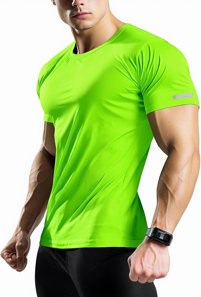 Mens Workout Shirts Fitted, Quick Dry Gym Tshirts Running Athletic Top Moisture Wicking Tee