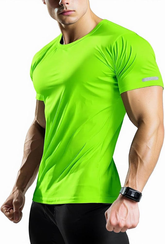 Mens Workout Shirts Fitted, Quick Dry Gym Tshirts Running Athletic Top Moisture Wicking Tee
