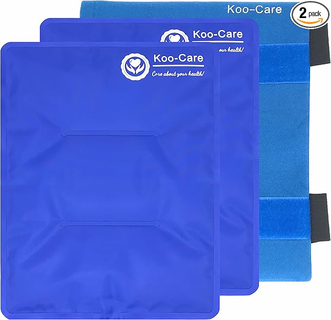 Koo-Care 2 Large Gel Ice Packs for Injuries Reusable Hot Cold Pack Wrap with Strap - Flexible Cold Compress for Shoulder Rotator Cuff, Hip, Knee Replacement Pain Relief Post-Surgery Recovery 11" x 14"