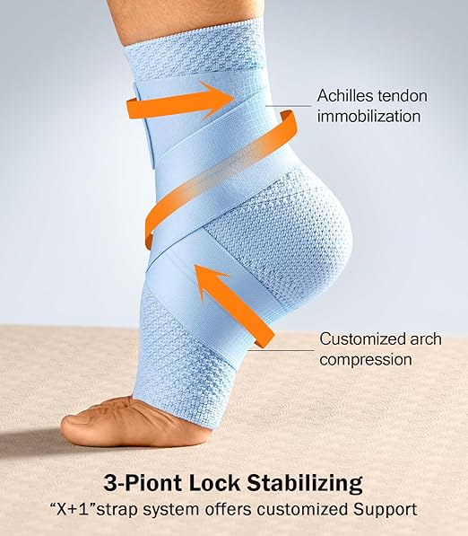 Flat Knitting Ankle Brace For Women&Men, 7-Zone Dynamic Compression Sleeve w/Flex Strap,Foot Support For Sports, Sprained Ankle, Achilles Tendonitis, Plantar Fasciitis Relief(Pack of1) M,Blue
