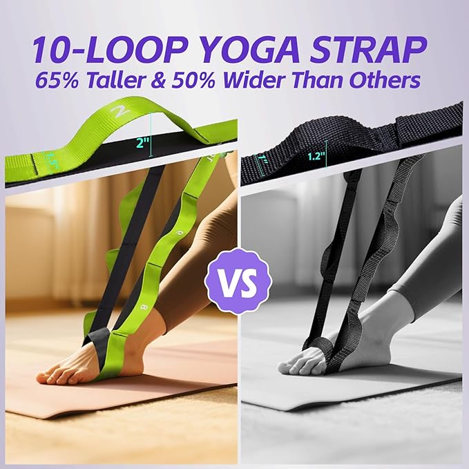 ROSAPOAR Stretching Strap with Loops - Non Elastic Yoga Straps for Physical Therapy, Durable Stretch Bands for Exercise, Flexibility Training, Hamstring & Leg Stretcher, Yoga/Pilates/Gymnastics