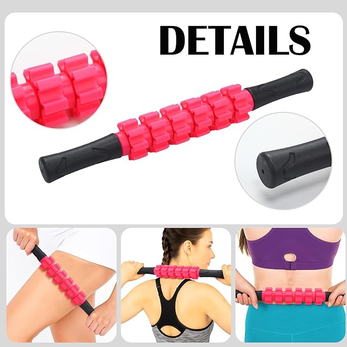 Soulchen 11 Pcs Pink 7 In1 Foam Roller Set Foam Back Roller Massage Stick Exercise Resistance Elastic Bands Plantar Fasciitis Ball Spiky Massager Ball with Bag for Physical Body Therapy Yoga Pilates