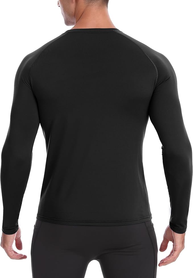 Mens Thermal Compression Shirts, Warm Long Sleeve Fleece Lined Tops Athletic Base Layer for Running Cold Weather