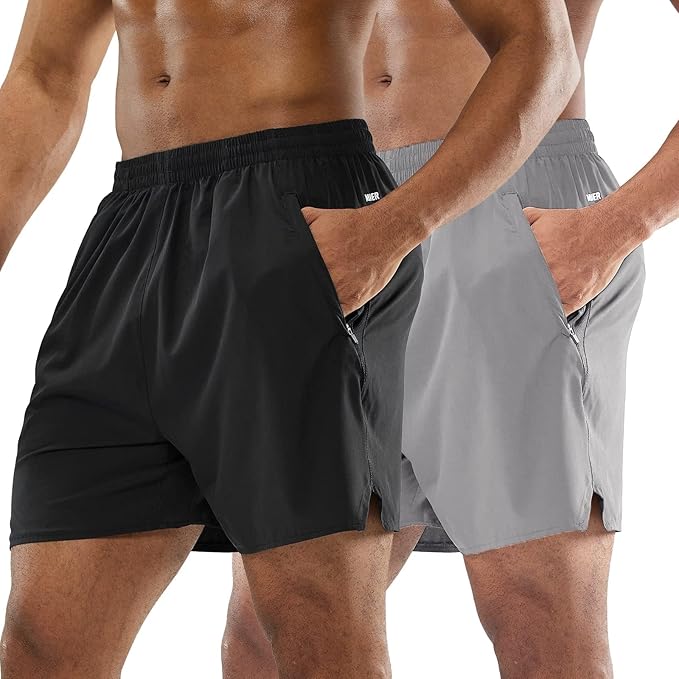 MIER Men's Workout Running Shorts Quick Dry Active 5 Inches Shorts with Pockets, Lightweight, Breathable