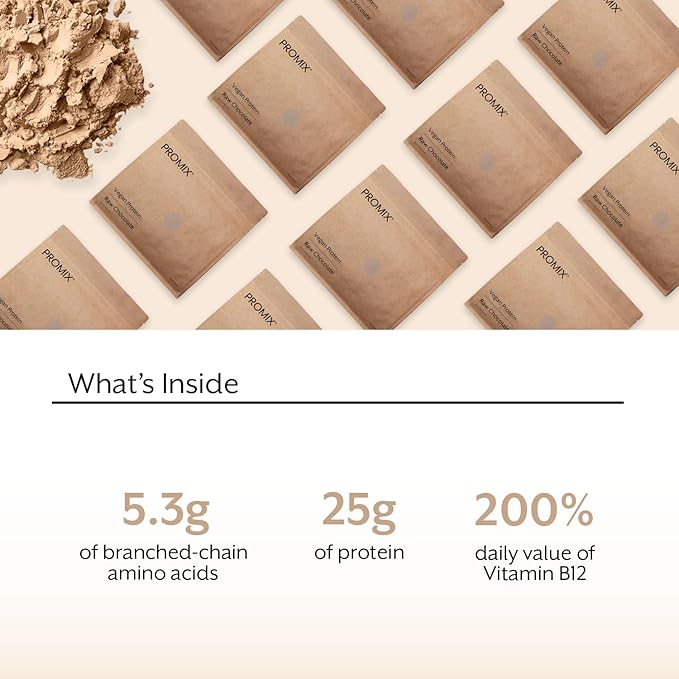 ProMix Nutrition Plant-Based Vegan Protein Powder, Raw Chocolate - Pea Protein & Vitamin B-12 - ­Post Workout Fitness & Nutrition Shakes, Smoothies, Baking & Cooking Recipes - 2.5 Pound