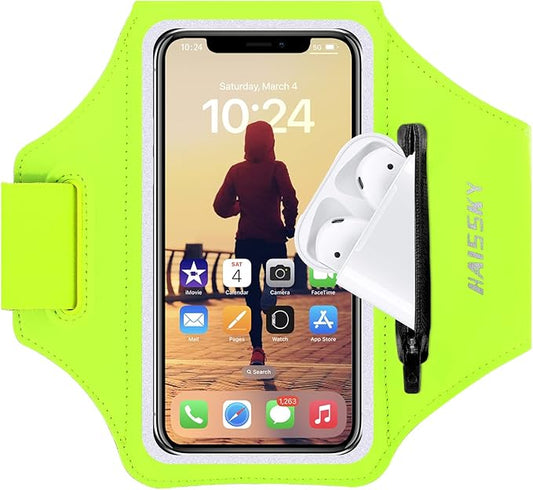 Cell Phone Running Armband with Zipper Pocket Armband Case Running Holder for iPhone 16 Pro Max/15/14 Pro Max/13/12 /11 Pro Max/XS/XR,Galaxy S20 S10,Sweatproof Arm Band with Card/Key Bag