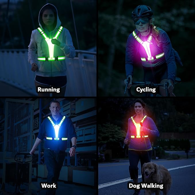 LED Reflective Running Vest Gear,Light Up Vest Runners Night Walking USB Rechargeable,Up to 11hrs Light with Adjustable Waist/Shoulder for Women Men Kids