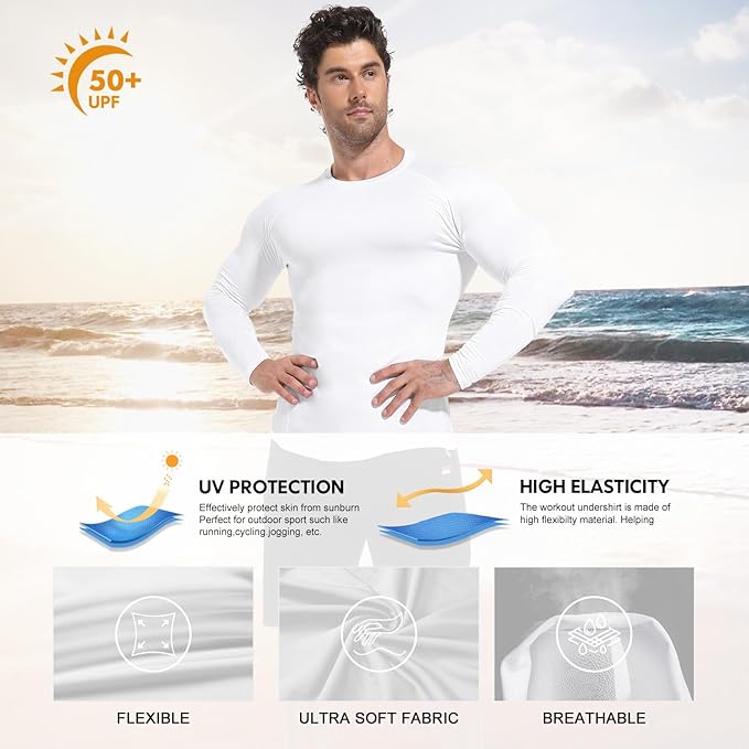 CL convallaria 4 Pack Compression Shirts Men Long Short Sleeve Cooling Dry Rash Guard Athletic Workout T Shirt for Sports