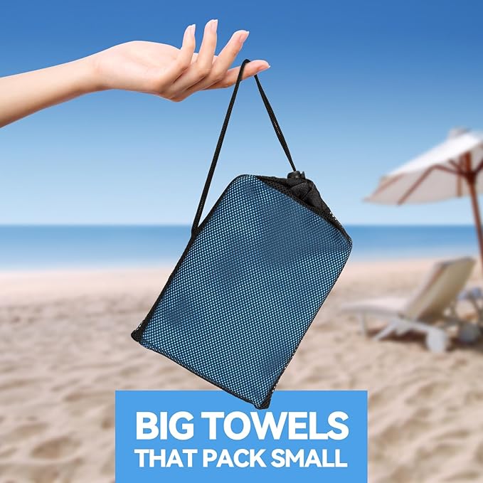 Microfiber Beach Towel-Perfect for Travel, Sports, Camping, Swimming, Yoga, Gym- Quick Dry, Sand Free, Compact, Lightweight, Absorbent (Blue,Large(160x90cm, 63x35”))