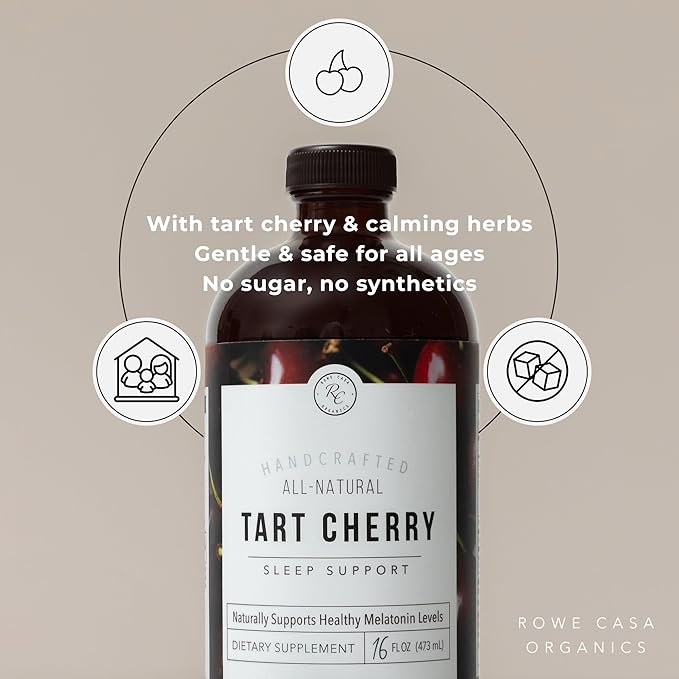 Rowe Casa Organics Tart Cherry Organic Sleep Support with Valerian Root, Supports Sleep Cycle Regulation and Muscle Recovery (16 Fl Ounces)