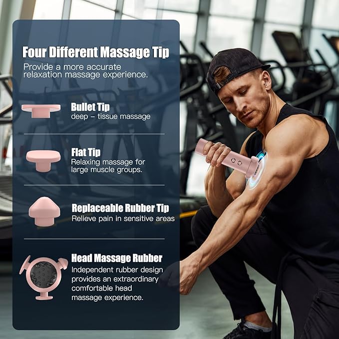Massage Gun, Deep Tissue Back Massage for Athletes for Pain Relief, Percussion Massager with 3 Massages Heads & 7,000 RPM Brushless Motor, Gifts for Muscle, Pink