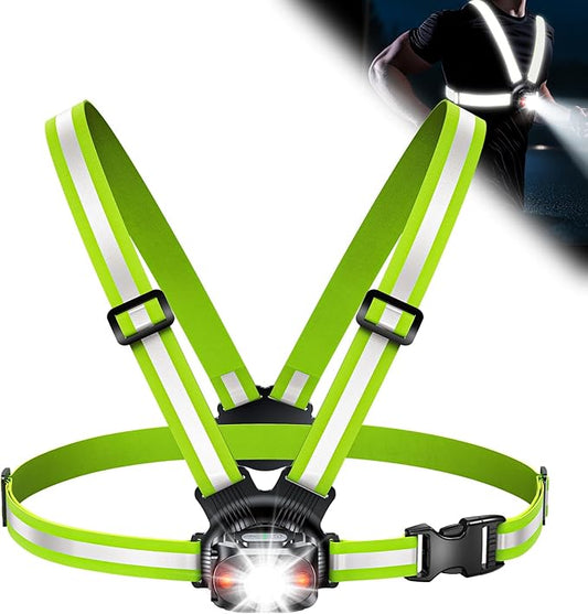 Running Lights for Runners, 500 Lumens Running Light with 45° Adjustable Tilt, 360° Reflective Vest & IPX4 Waterproof Rechargeable Light Up Gear for Night Walking/Cycling/Jogging/Hiking