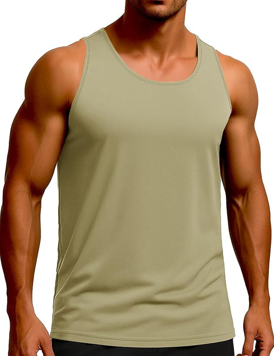 KEFITEVD Men's Workout Tank Tops Sleeveless Quick Dry UPF 80+ Summer Sun Shirts for Running Swim Gym Beach