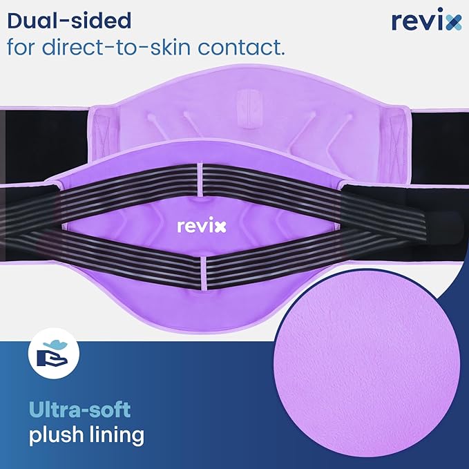 REVIX Reusable Large Back Ice Packs with Compression Straps, Adjustable Lower Back Ice Wrap for Lumbar, Sciatic Nerve, Soft Plush Lining, Cold Compress Therapy