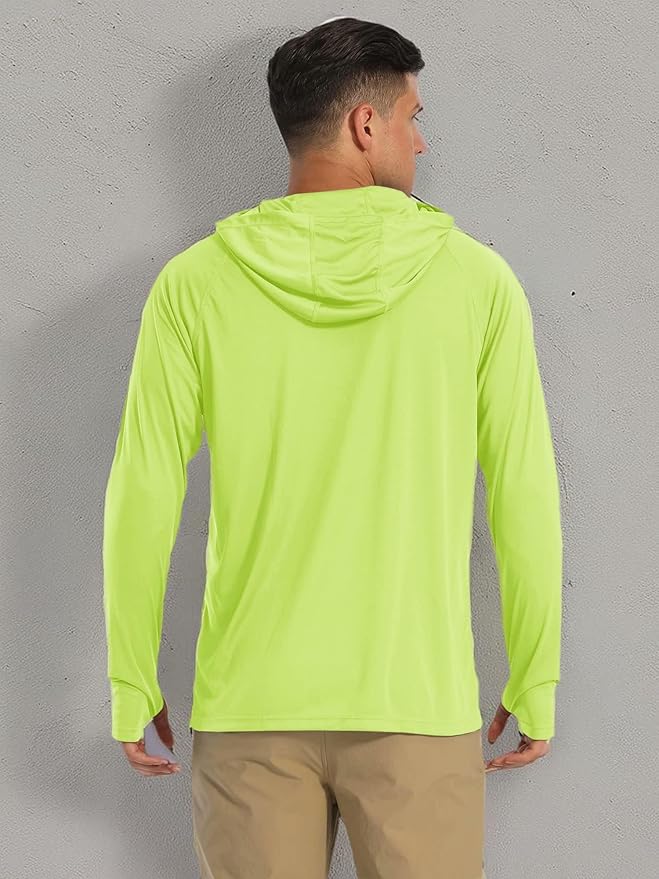 MAGCOMSEN Men's Hooded UPF 50+ Sun Protection T Shirts Long Sleeve Athletic Fishing Shirts Rash Guards
