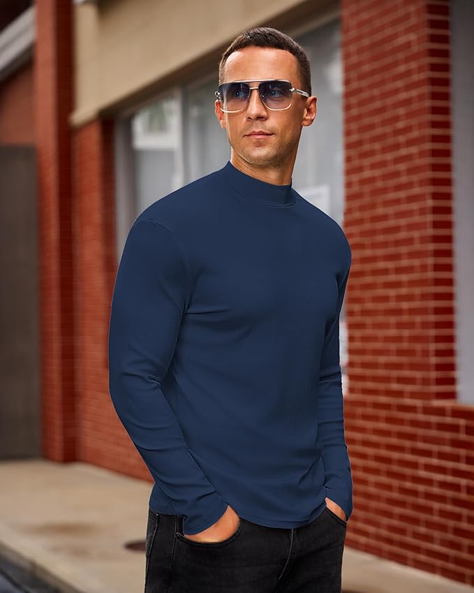 Mens Casual Mock Turtleneck Long Sleeve Basic Lightweight Slim Fit Pullover Tops Ribbed Thermal Undershirts