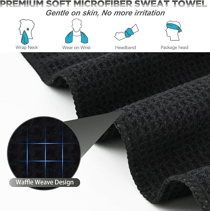 Microfiber Gym Towels for Working Out, Quickly Dry Yoga Towels for Men & Women Tennis, 16 Inch x 27 Inch, 6 Pack, Black