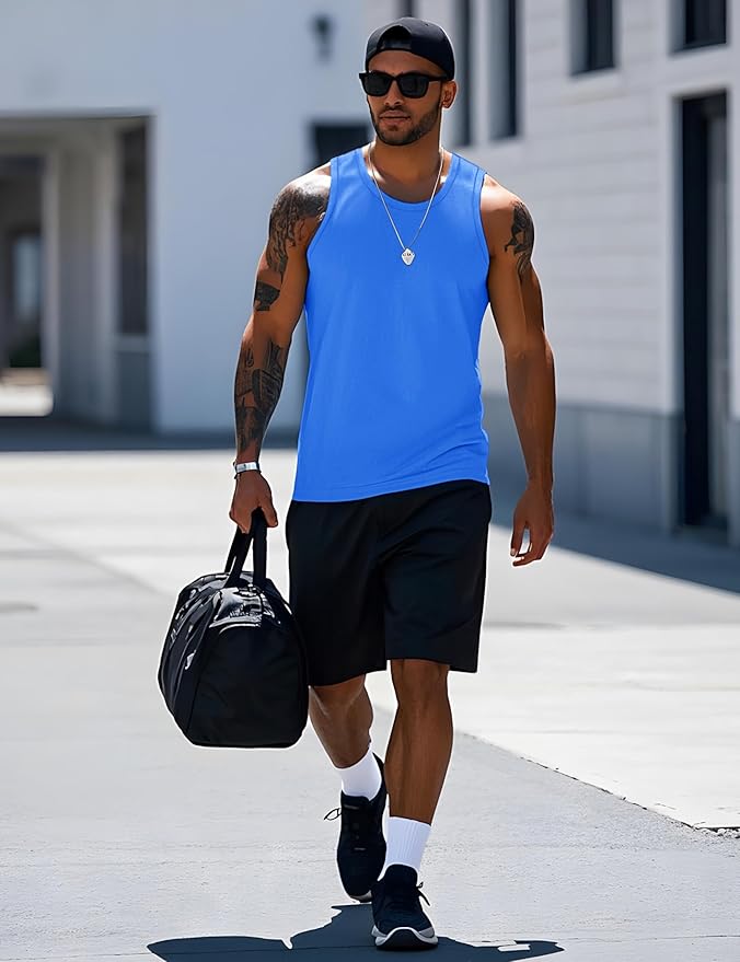 MAGCOMSEN Mens Workout Tank Tops Undershirt Cotton Muscle Athletic Sleeveless Shirts for Gym