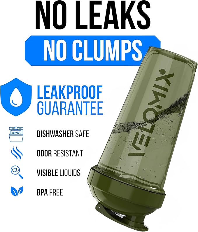 VELOMIX -2 Pack- 28 oz Protein Shaker Bottles for Protein Mixes - 2x Wire Whisk | Leak Proof Shaker Cups for Protein Shakes | Pre Workout Shaker Bottle | Shakers for Protein Shakes-Green&Blue