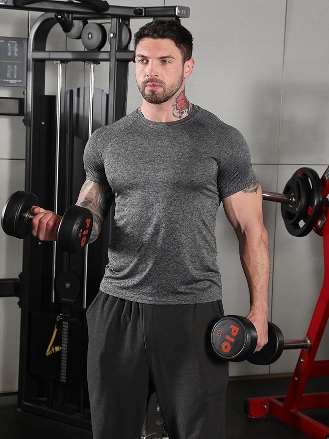 Sumolux 5 Pack Men’s Active Crew Neck T Shirts Quick Dry Athletic Running Gym Workout Short Sleeve Tee Tops Bulk