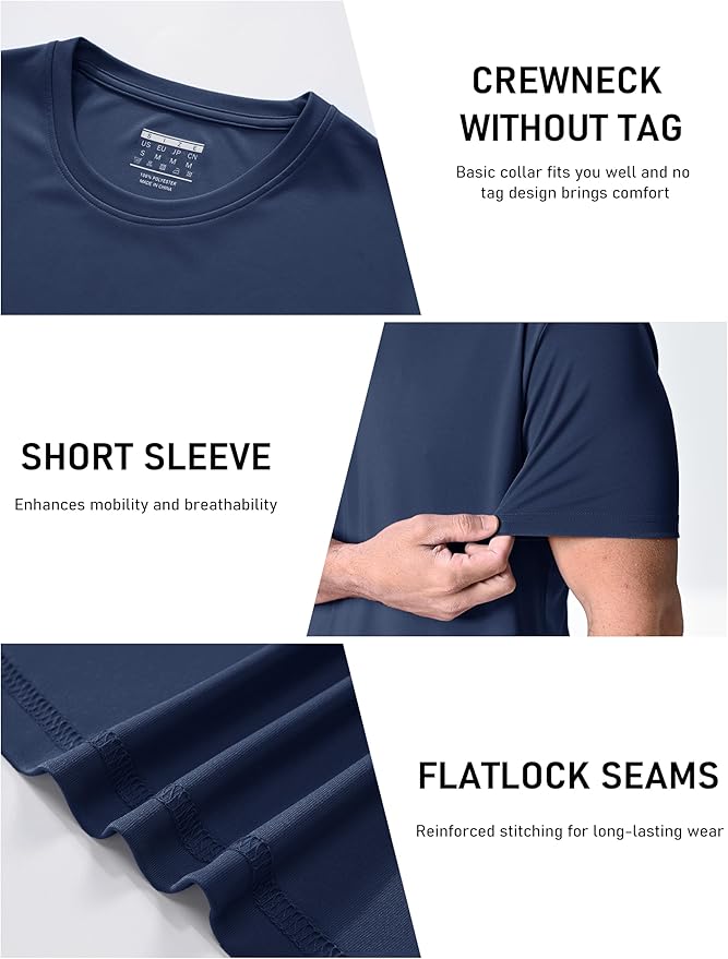 MAGCOMSEN 3 Pack Men's Short Sleeve Quick Dry Shirts Moisture Wicking UPF 50+ Athletic Running Gym Workout Swim T-Shirts