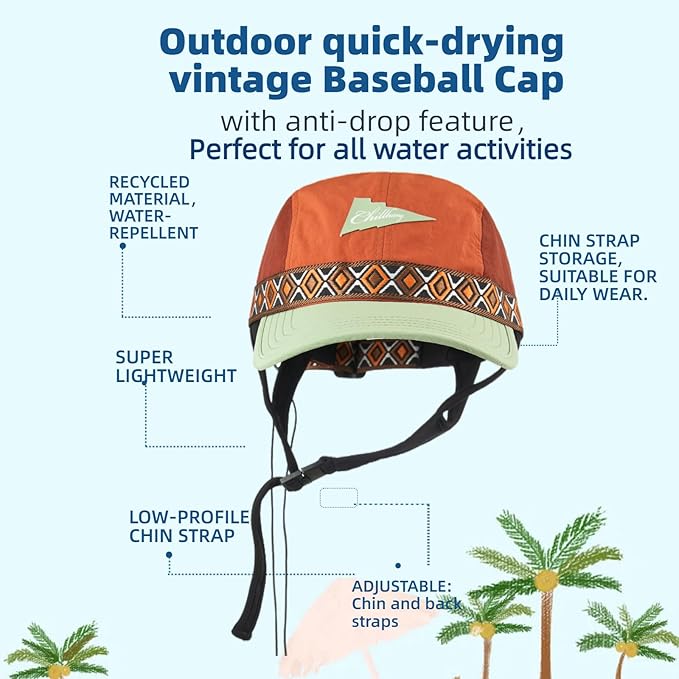 Vintage American-Style Sports Sunscreen Baseball Cap,Outdoor Camping Sunshade Waterproof and Non-Slip Surfing Hat Water Sport