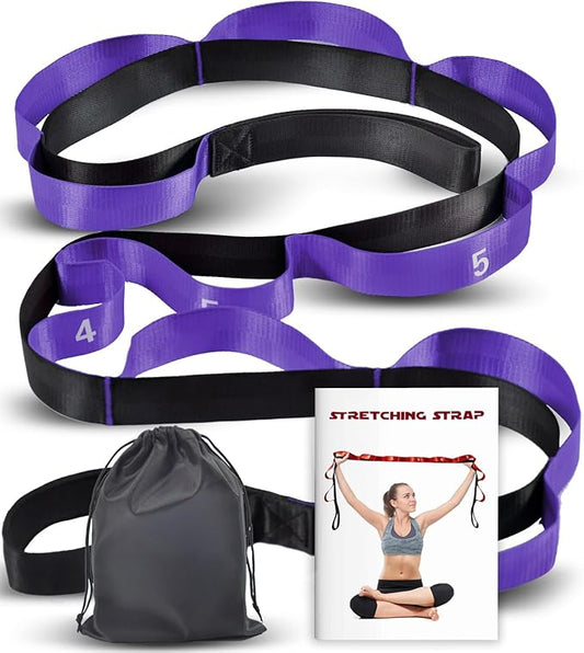 Stretching Strap with 10 Loops-Yoga Strap for Physical Therapy,Home Workout,Pilate & Flexibility Training,Non Elastic Exercise Stretch Band for Hamstring,Leg Stretcher Belt,Flexibility Fascia