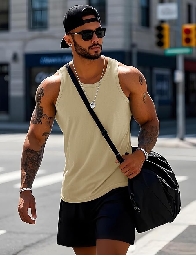 MAGCOMSEN Mens Workout Tank Tops Undershirt Cotton Muscle Athletic Sleeveless Shirts for Gym