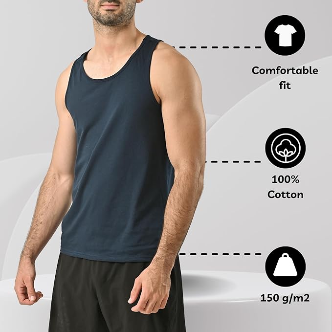 POFF Men’s Tank Top 3-Pack – Sleeveless Shirts for Gym & Workout, 100% Cotton Muscle Fit, Breathable Athletic Wear