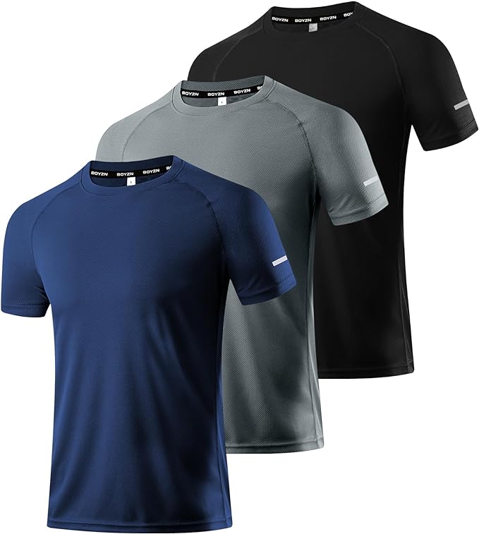 Boyzn 1, 3, 5 or 7 Pack Men's Workout Running Shirts, Dry Fit Moisture Wicking T-Shirt, Gym Athletic Short Sleeve Tee Shirts