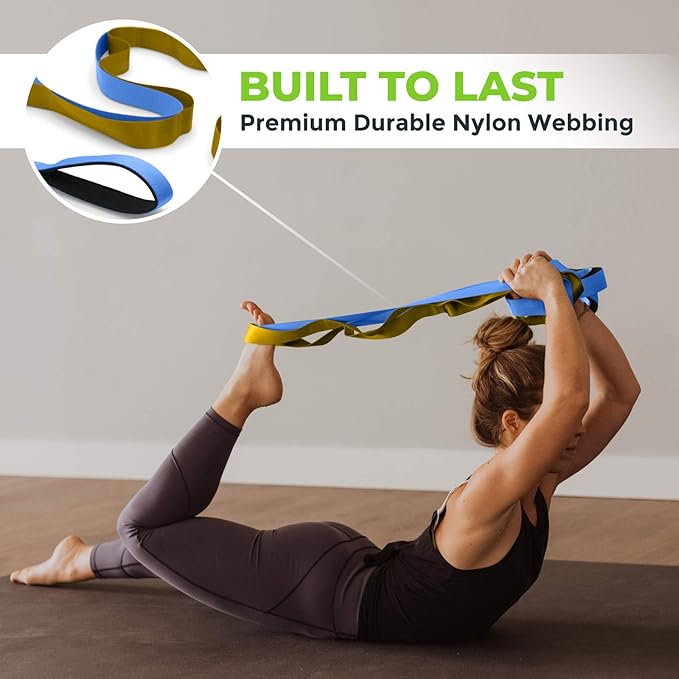 Gradient Fitness Stretching Strap for Physical Therapy, 12 Multi-Loop Stretch Strap 1.5" W x 8' L, Neoprene Handles, Physical Therapy Equipment, Yoga Straps for Stretching, Leg Stretcher.
