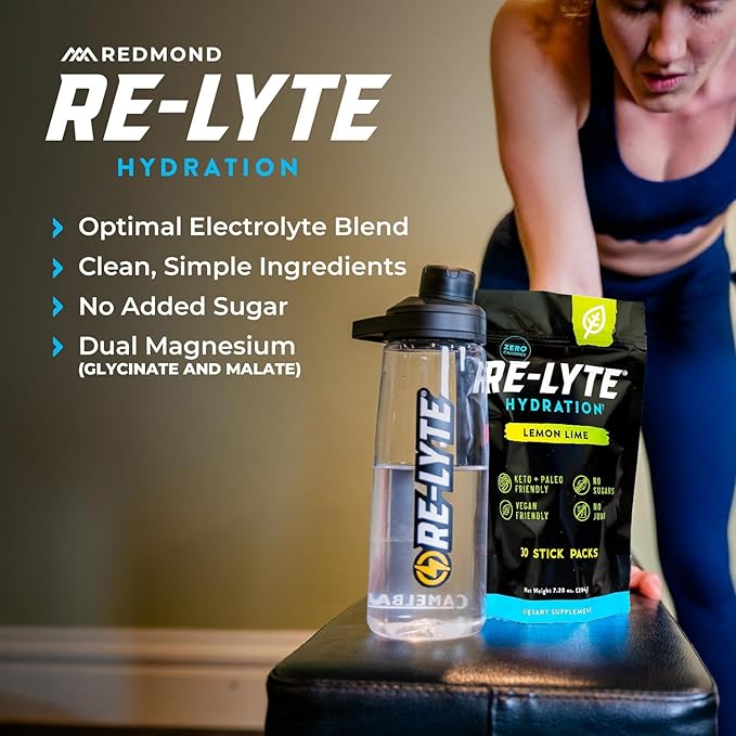 REDMOND Re-Lyte Electrolyte Drink Powder Mix (Lemon Lime), 30 Stick Packs