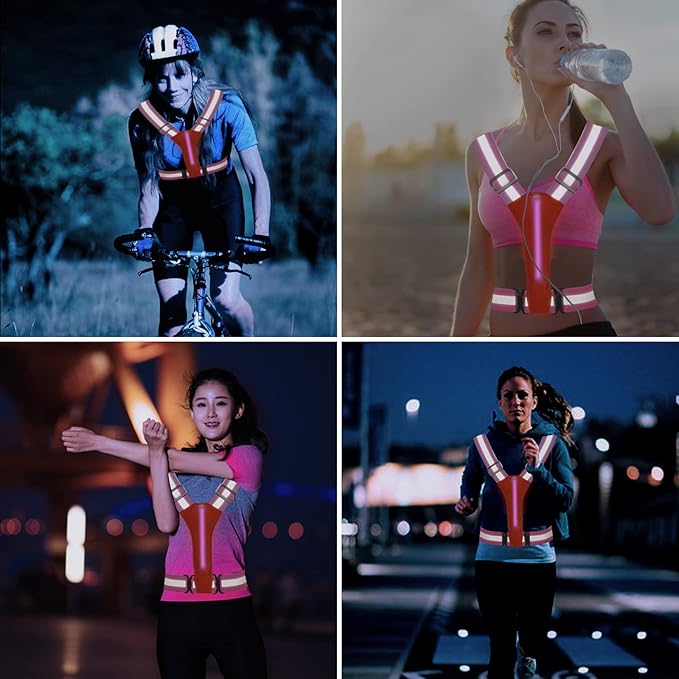 LED Reflective Vest Running Gear, Light Up Running Vest Rechargeable, Safety Night Running Gear for Walking Running Cycling