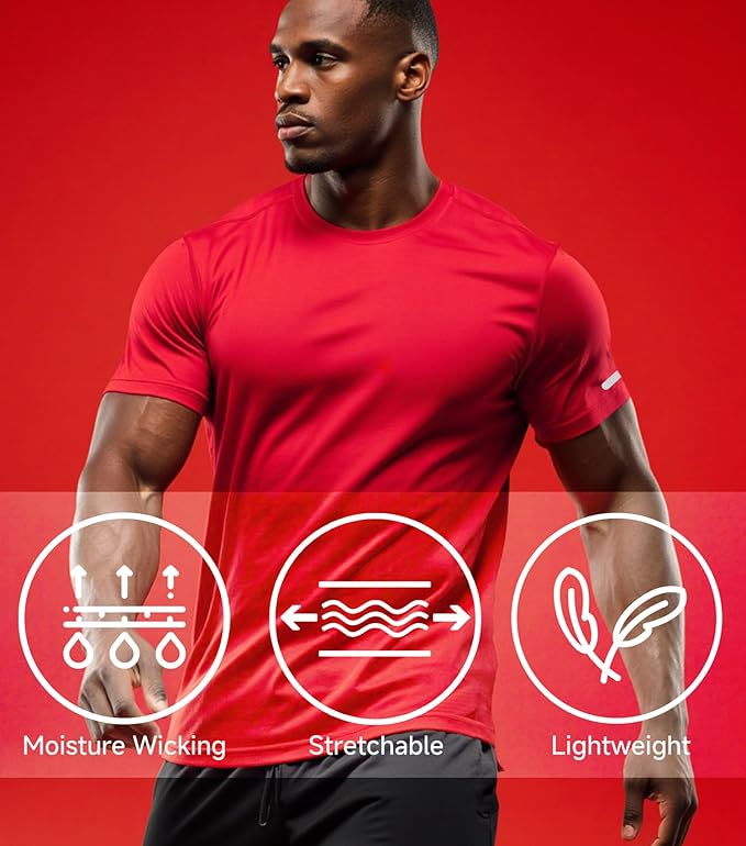 Mens Workout Shirts Fitted, Quick Dry Gym Tshirts Running Athletic Top Moisture Wicking Tee