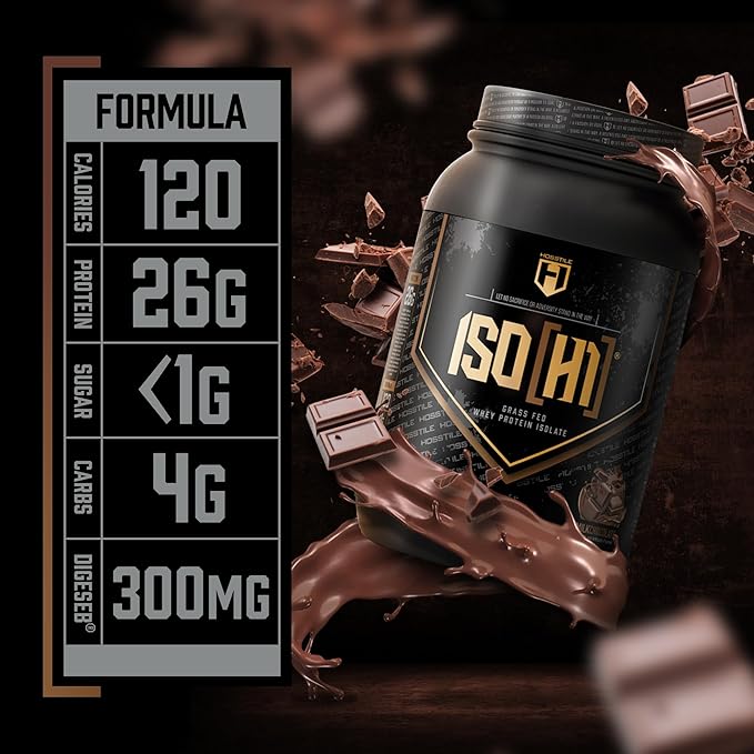 HOSSTILE ISO[H1] Grass Fed Whey Protein Isolate with Digestive Enzymes, Whey Protein Powder for Muscle Gain & Muscle Recovery, Post Workout Recovery Drink, Milk Chocolate, 30 Servings