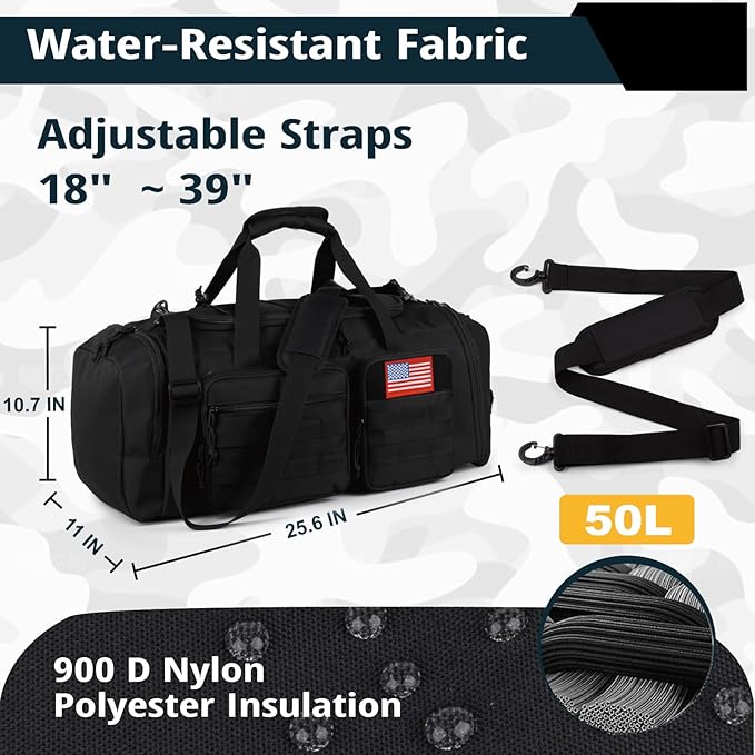 Tactical Gym Bag for Men，50L Large 3 in 1 Sports Duffle Bag with Shoes Compartment for Travel,Water Resistant Travel Backpack Weekender Overnight Bag with Wet Pocket for Women