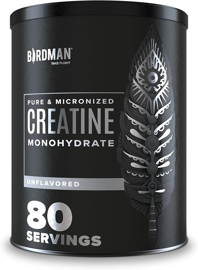 BIRDMAN Micronized Creatine Monohydrate Powder, Muscle Recovery, Caffeine Free, Creatine Pre Workout, Vegan, Post Workout, Gluten Free, Sugar Free | 80 Servings (5 Grams Each) | 0.8lb
