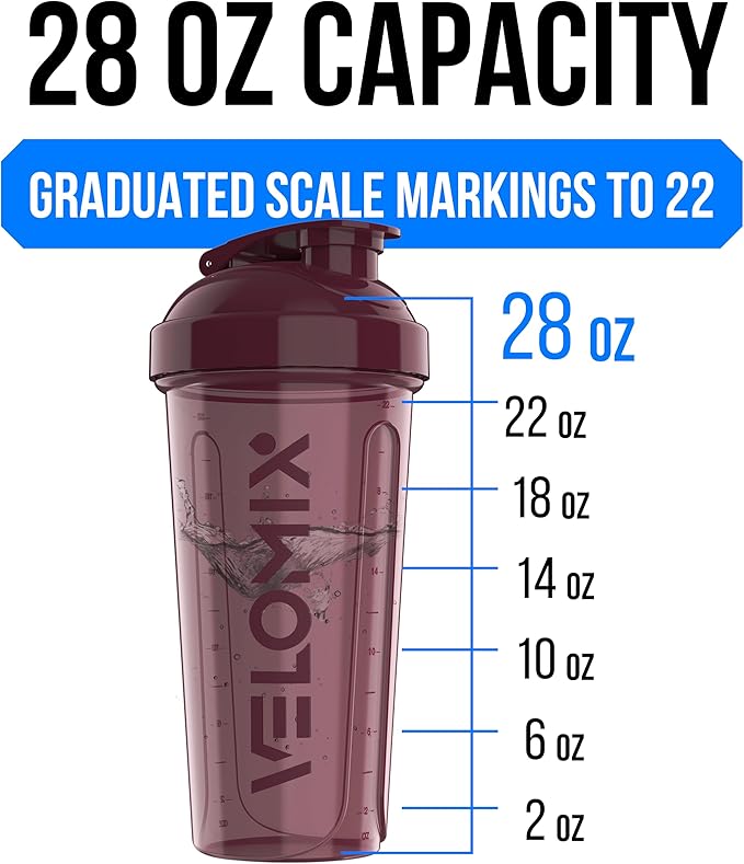 VELOMIX -6 PACK- 28 OZ Protein Shaker Bottles for Protein Mixes, Shaker Cups for Protein Shakes, Small Shaker Bottle Pack, Shaker Cup, Shakers for protein Shakes (Solid Line)