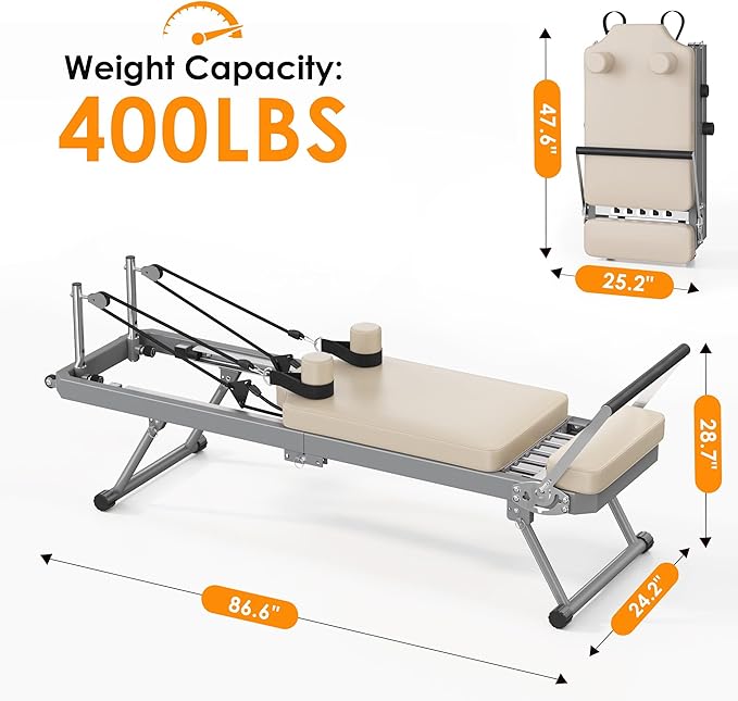 SogesPower Pilates Reformer Machine for Home Gym Workout, Foldable Pilates Equipment with High Strength Alloy Springs for Beginners, Up to 400lbs