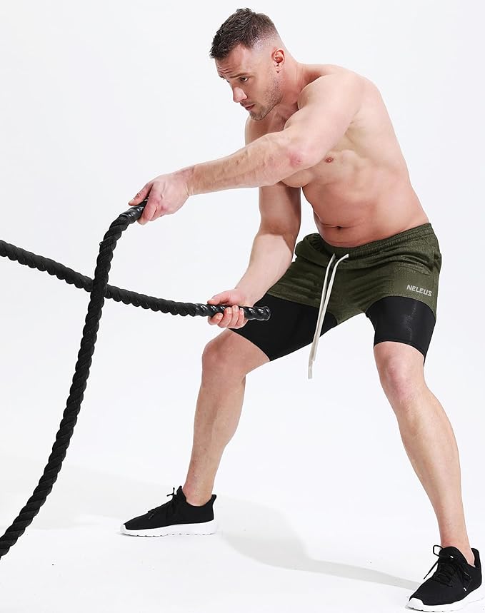 NELEUS Men's 2 in 1 Running Shorts with Liner,Dry Fit Workout Shorts with Pockets