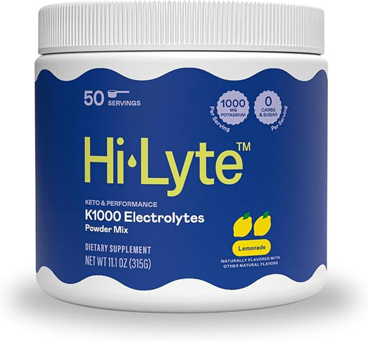 Hi-Lyte Keto K1000 Electrolyte Powder | Lemonade | Hydration Supplement Drink Mix | Boost Energy & Beat Leg Cramps | No Sugar, No Maltodextrin | 50 Servings