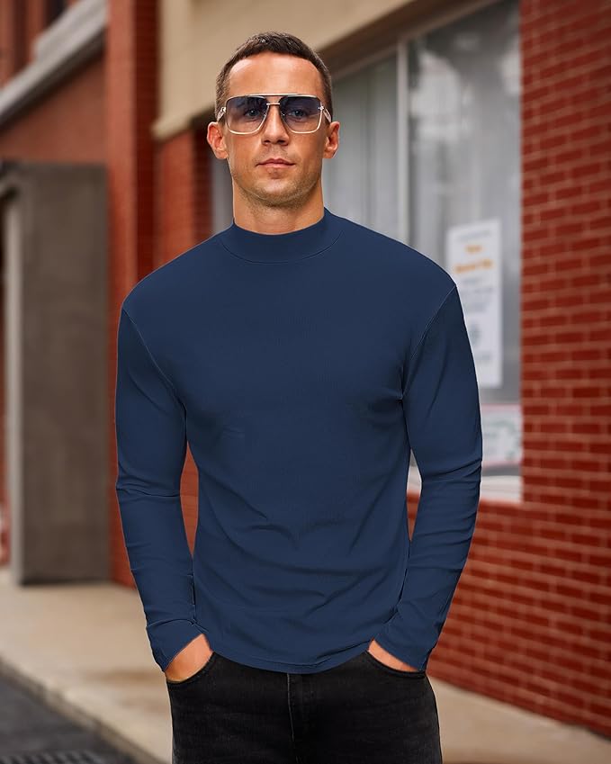 Mens Casual Mock Turtleneck Long Sleeve Basic Lightweight Slim Fit Pullover Tops Ribbed Thermal Undershirts