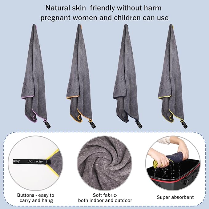 Dofilachy 4 Pack Camping Towel - Camping Towels Quick Dry Towel Microfiber Travel Sports Towel for Camp Bath Beach Swim, Large 24” x 48”