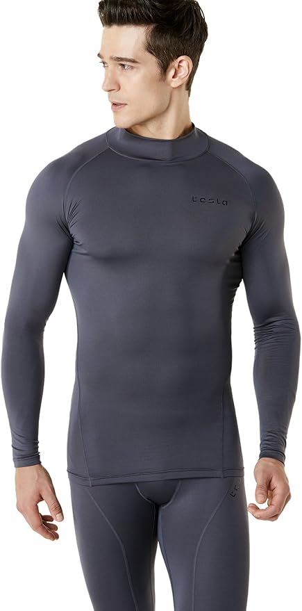TSLA Men's Thermal Long Sleeve Compression Shirts, Mock/Turtleneck Winter Sports Running Base Layer Top