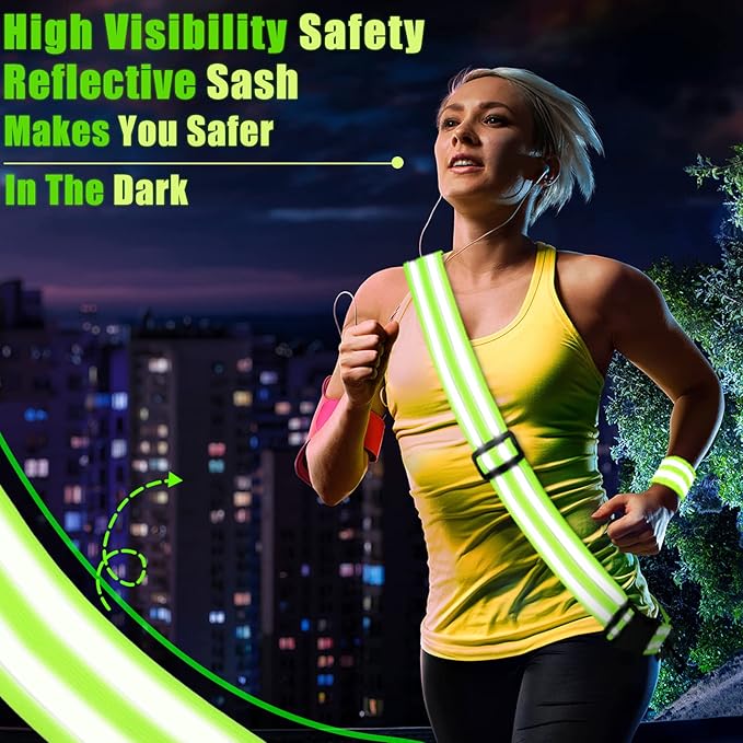 Saintrygo 6 Pcs Reflective Sash for Walking at Night Reflective Strap Arm Band High Visibility Belt Safety Ankle Strap for Visibility Vest Clothing Running Gear