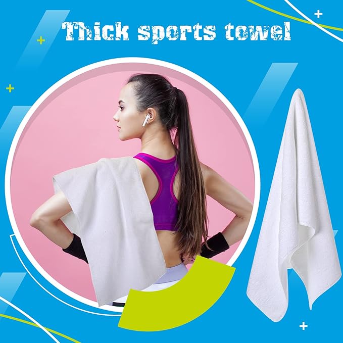 Handepo 12 Pcs Microfiber Workout Gym Towels, 360 GSM 12 x 30 Inch Gentle and Fast Drying Absorbent Towels for Men Women Yoga Travel Sports(White)