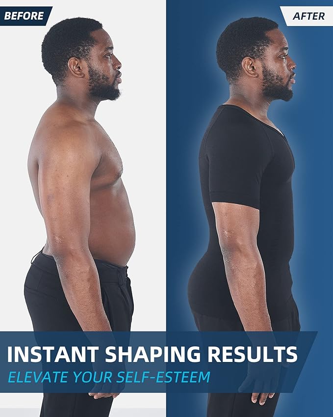 KOCLES Gynecomastia Compression Shirts for Men, Shapewear Slimming Body Shaper Undershirt, V-Neck Baselayer T-Shirt Workout