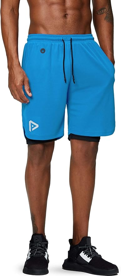 Pinkbomb Men's 2 in 1 Running Shorts Gym Workout Quick Dry Mens Shorts with Phone Pocket
