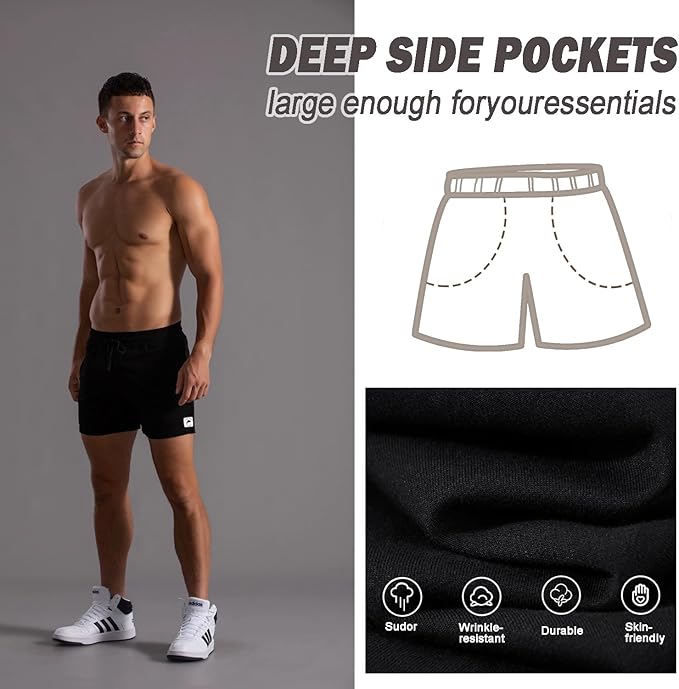 Mens 5 Inch/7 Inch Cotton Shorts Mens Sweat Athletic Shorts for Men Gym Worket Shorts with Pockets