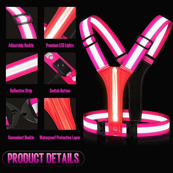 LED Reflective Vest Running Gear, Light Up Running Vest Rechargeable, Safety Night Running Gear for Walking Running Cycling